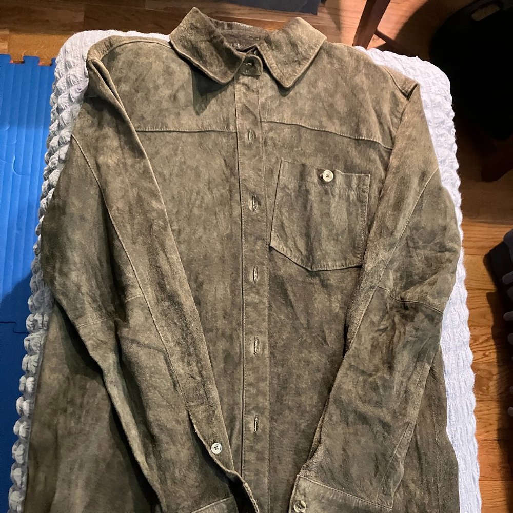 COPY - Charter Club leather suede button up shirt brown green small